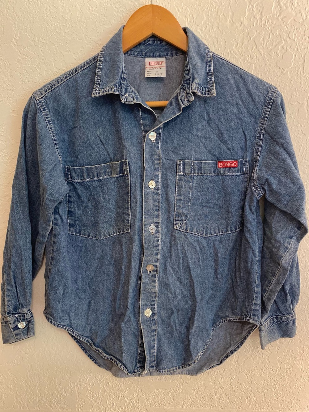 Vintage 1990’s BONGO Denim Button-Up Shirt in Junior Size M. Made in USA